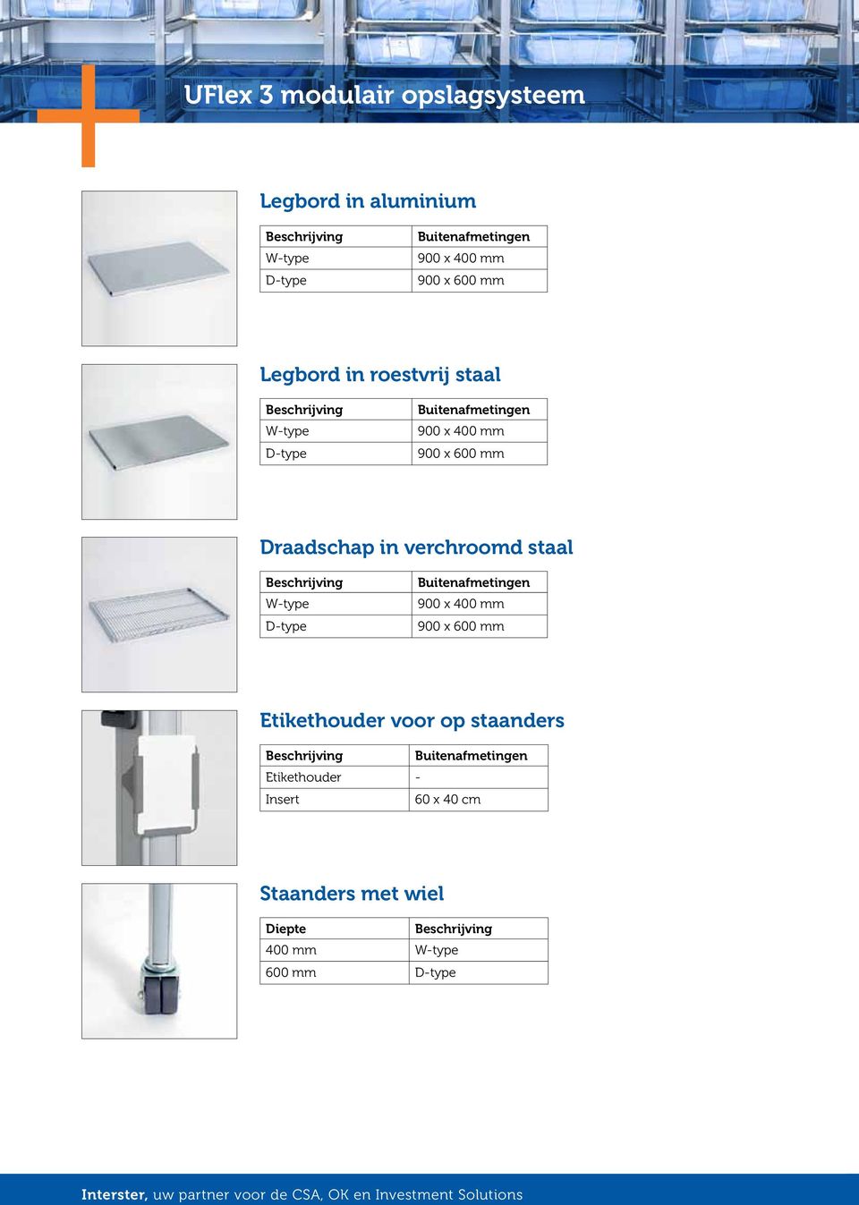 in verchroomd staal W-type D-type 900 x 400 mm 900 x 600 mm Etikethouder voor op