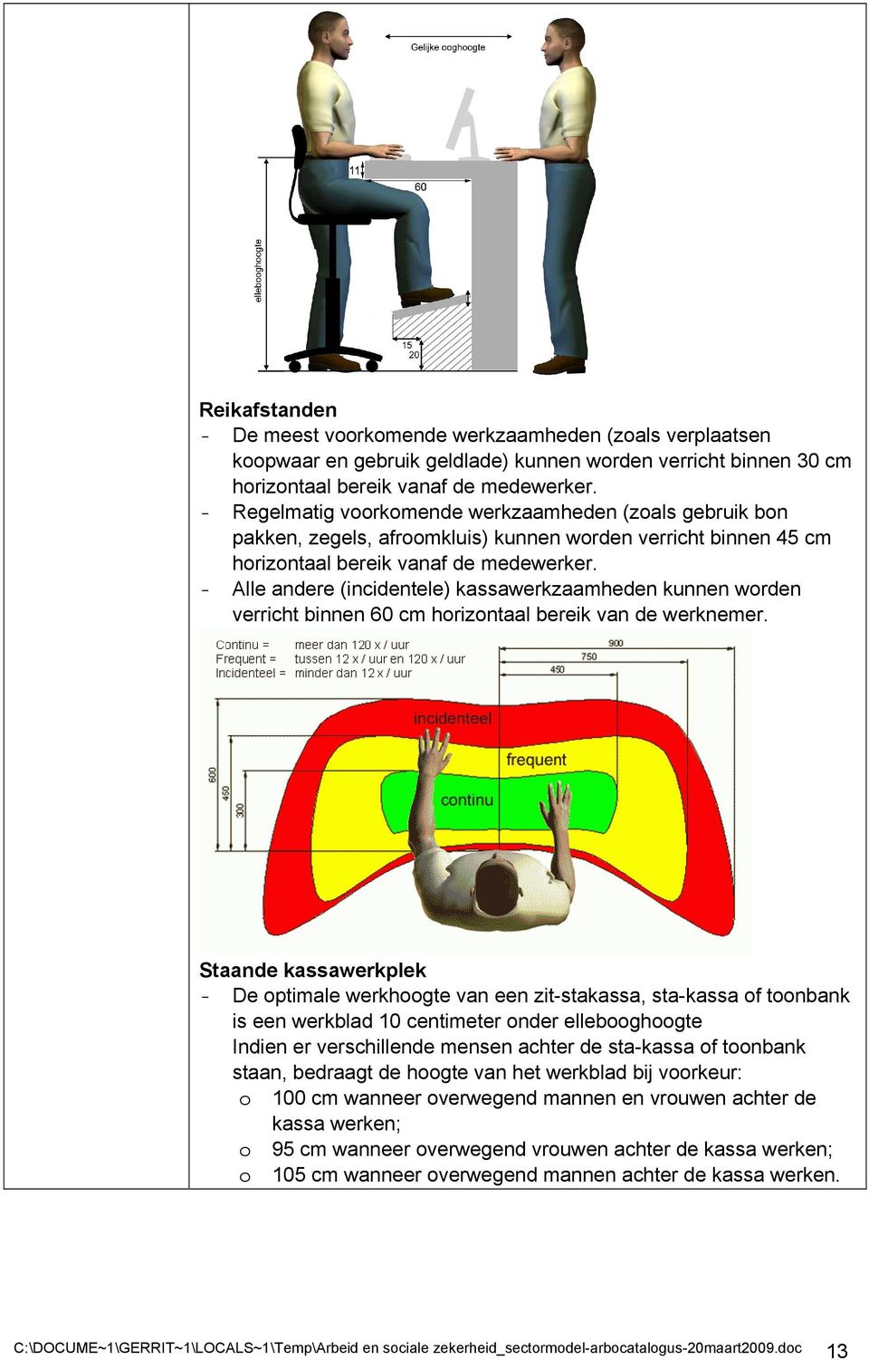 Alle andere (incidentele) kassawerkzaamheden kunnen worden verricht binnen 60 cm horizontaal bereik van de werknemer.