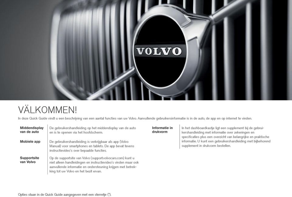 De gebruikershandleiding is verkrijgbaar als app (Volvo Manual) voor smartphones en tablets. De app bevat tevens instructievideo's over bepaalde functies.