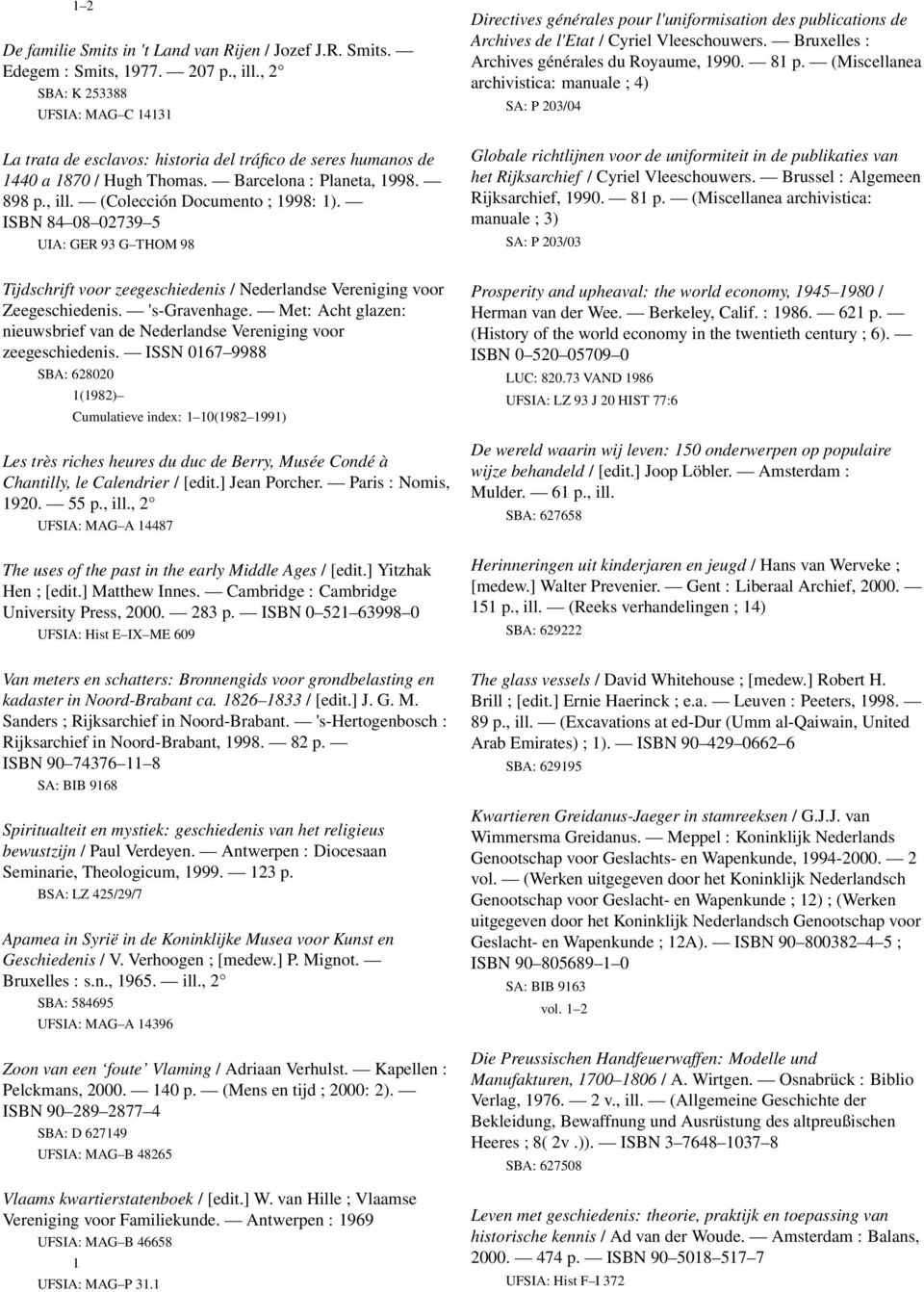 ISBN 84 08 02739 5 UIA: GER 93 G THOM 98 Directives générales pour l'uniformisation des publications de Archives de l'etat / Cyriel Vleeschouwers. Bruxelles : Archives générales du Royaume, 1990.