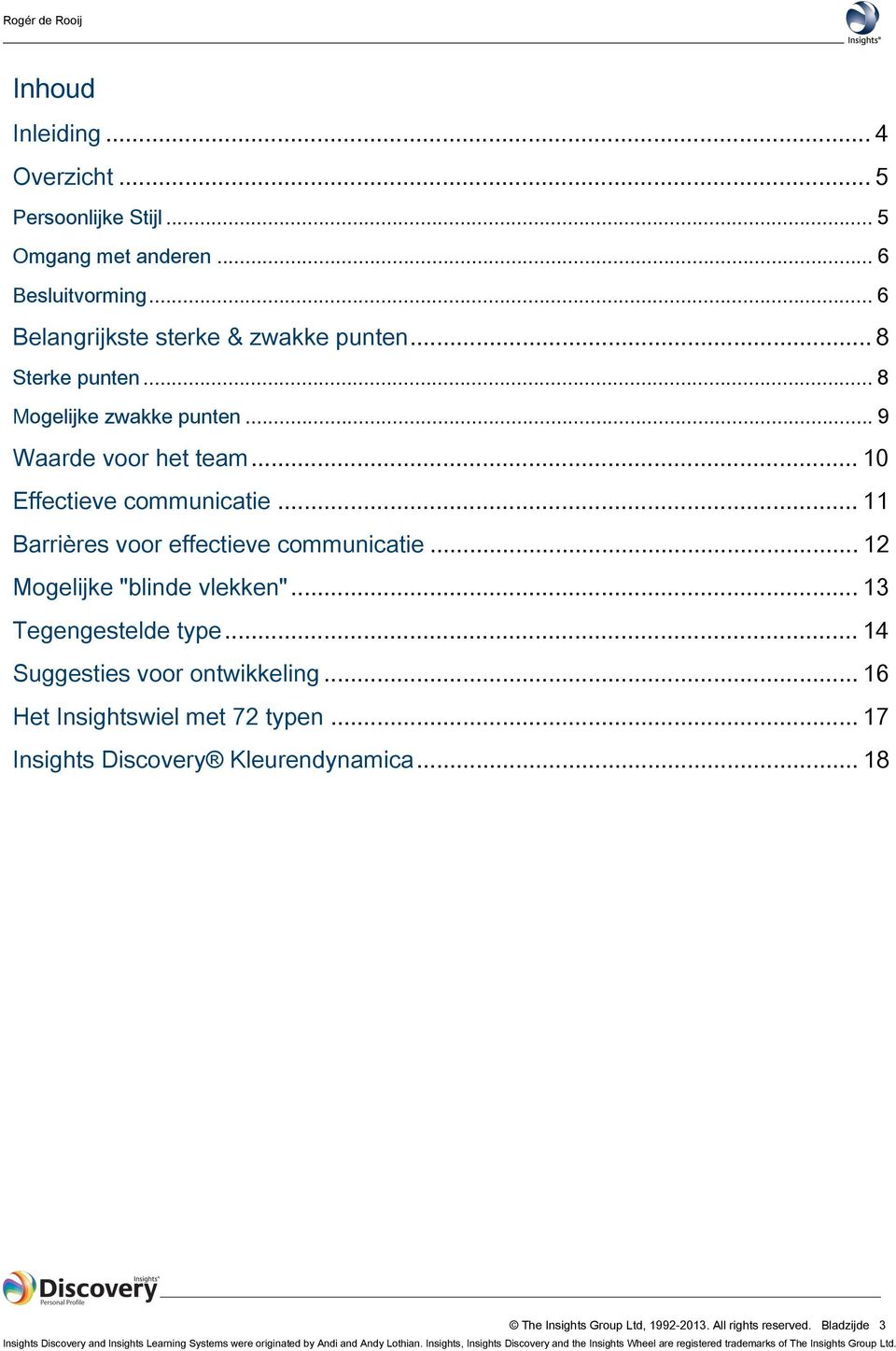 .. 13 Tegengestelde type... 14 Suggesties voor ontwikkeling... 16 Het Insightswiel met 72 typen... 17 Insights Discovery Kleurendynamica... 18 The Insights Group Ltd, 1992-2013.