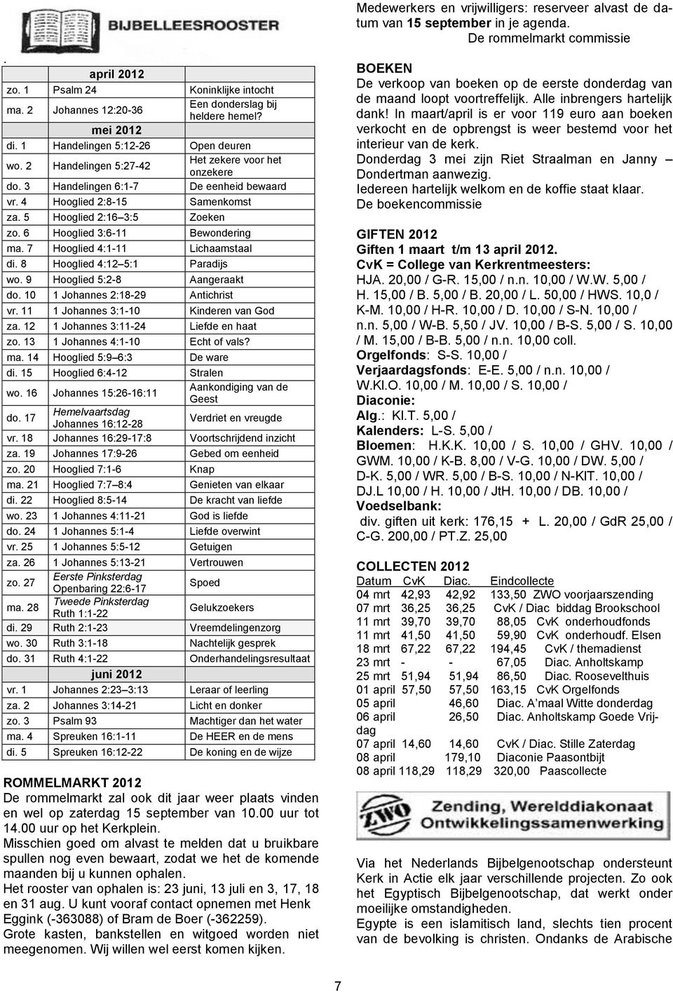 7 Hooglied 4:1-11 Lichaamstaal di. 8 Hooglied 4:12 5:1 Paradijs wo. 9 Hooglied 5:2-8 Aangeraakt do. 10 1 Johannes 2:18-29 Antichrist vr. 11 1 Johannes 3:1-10 Kinderen van God za.