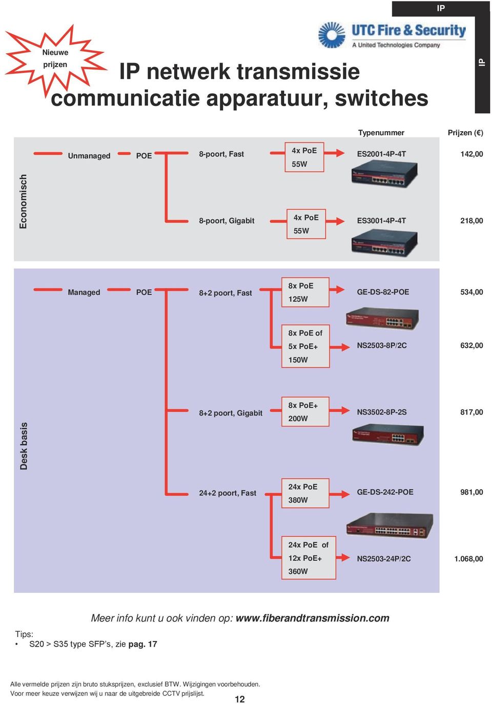 NS2503-8P/2C 632,00 50W 8+2 poort, Gigabit 8x PoE+ 200W NS3502-8P-2S 87,00 Desk basis 2+2 poort, Fast 2x PoE 380W GE-DS-22-POE 98,00 2x