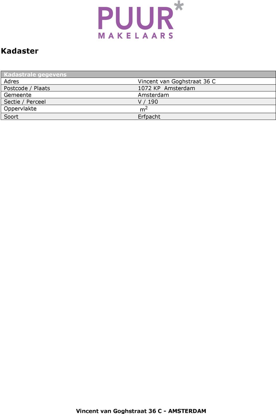 Gemeente Amsterdam Sectie / Perceel V / 190