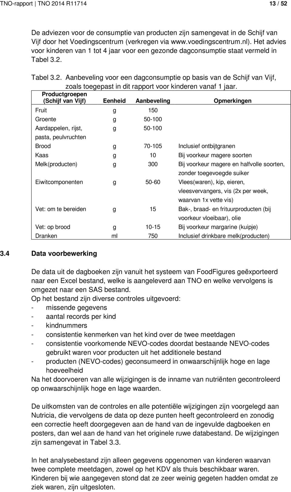 Tabel 3.2. Aanbeveling voor een dagconsumptie op basis van de Schijf van Vijf, zoals toegepast in dit rapport voor kinderen vanaf 1 jaar.