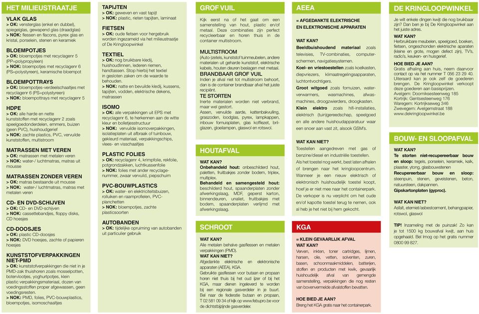 (PS=polystyreen) > NOK: bloempottrays met recyclagenr 5 HDPE > OK: alle harde en nette kunststoffen met recyclagenr 2 zoals speelgoedonderdelen, emmers, buizen (geen PV), huishoudgerief > NOK: zachte