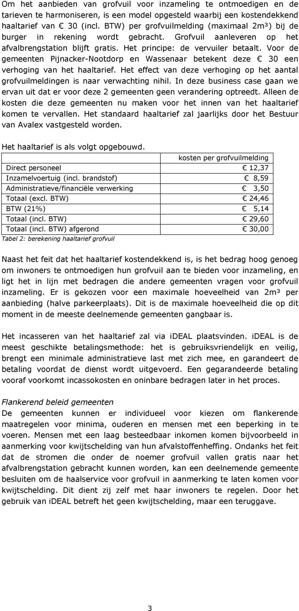 Voor de gemeenten Pijnacker-Nootdorp en Wassenaar betekent deze 30 een verhoging van het haaltarief. Het effect van deze verhoging op het aantal grofvuilmeldingen is naar verwachting nihil.