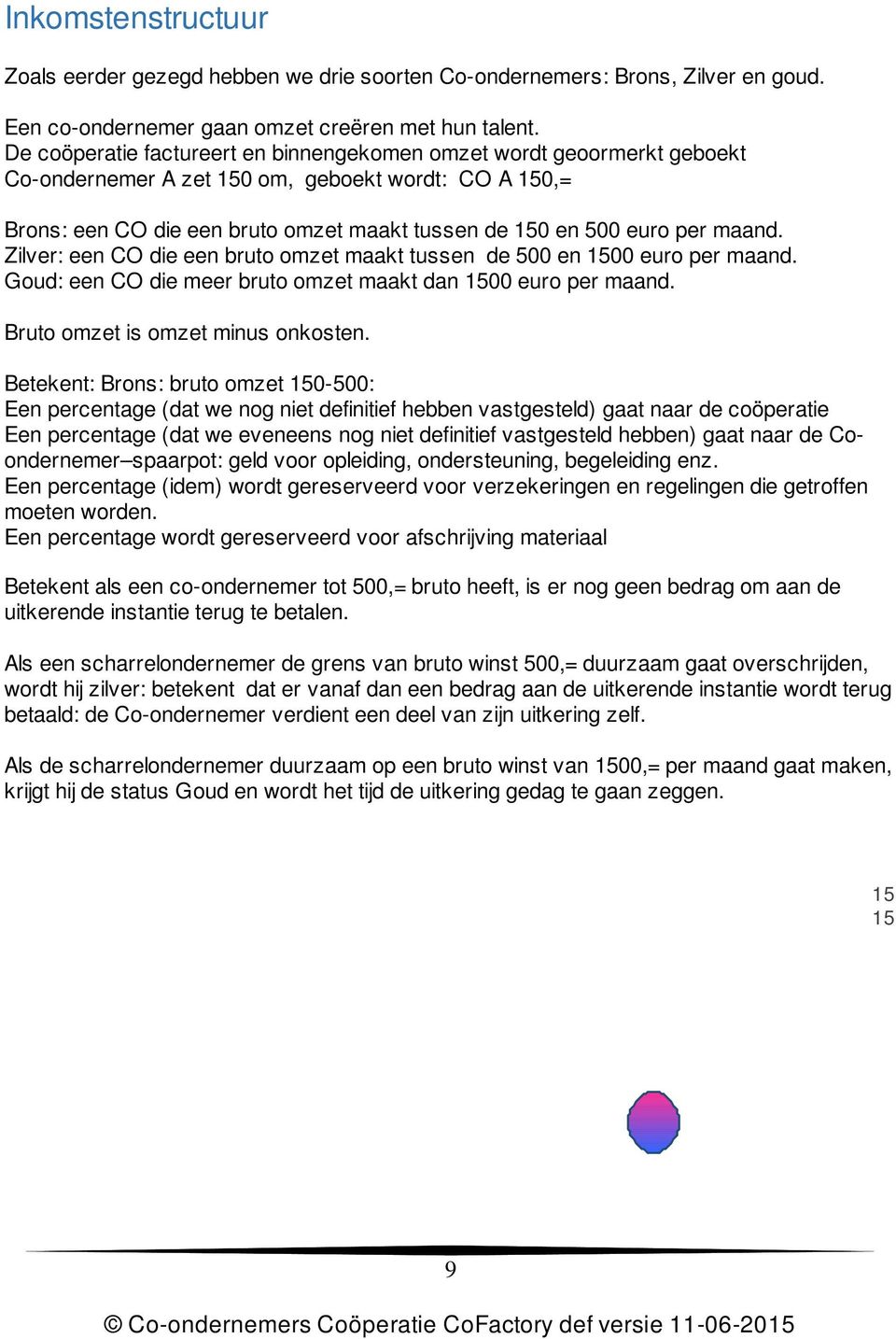 maand. Zilver: een CO die een bruto omzet maakt tussen de 500 en 1500 euro per maand. Goud: een CO die meer bruto omzet maakt dan 1500 euro per maand. Bruto omzet is omzet minus onkosten.