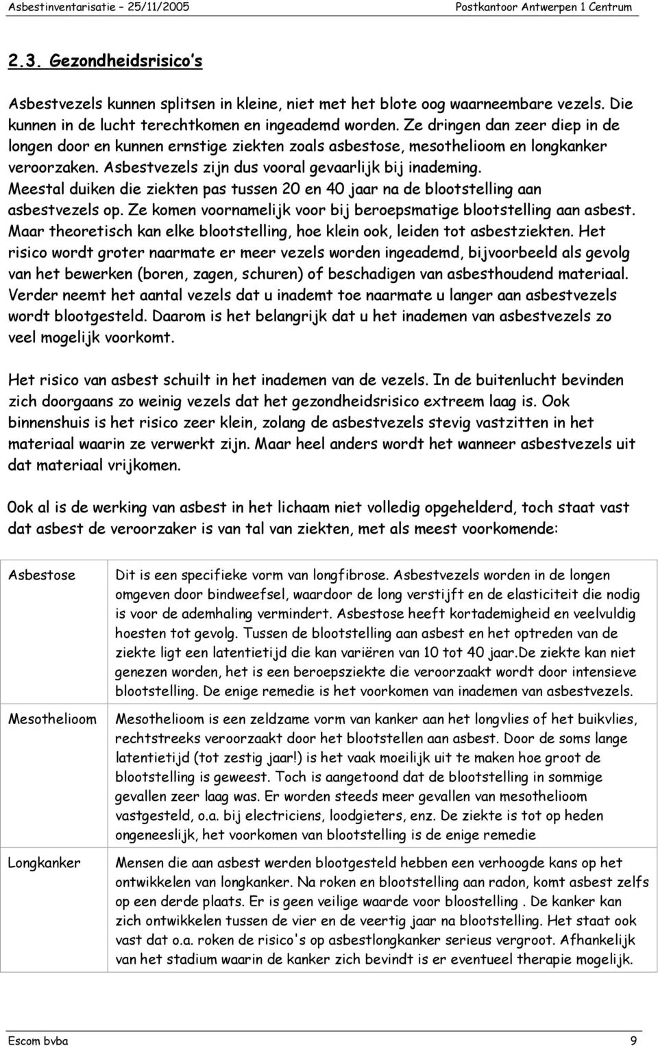 Meestal duiken die ziekten pas tussen 20 en 40 jaar na de blootstelling aan asbestvezels op. Ze komen voornamelijk voor bij beroepsmatige blootstelling aan asbest.