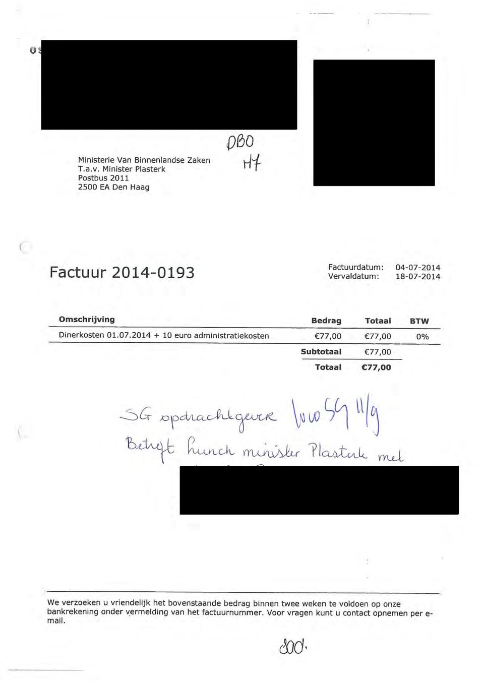 Omschrijving Bedrag Totaal BTW Dinerkosten 01.07.