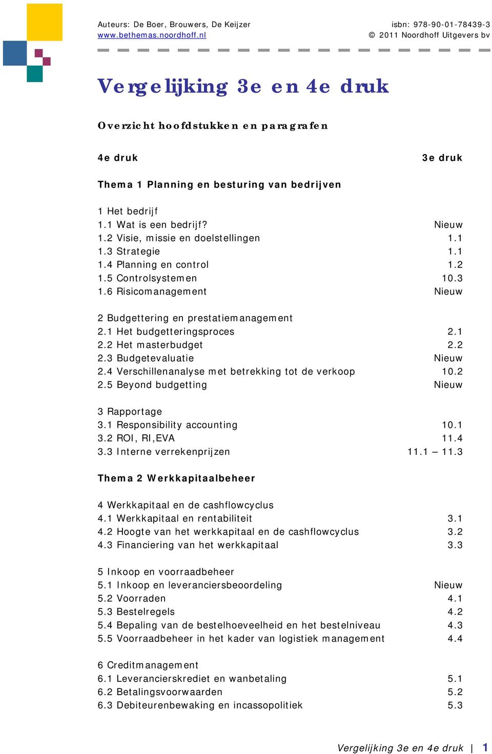 1 Het budgetteringsproces 2.1 2.2 Het masterbudget 2.2 2.3 Budgetevaluatie Nieuw 2.4 Verschillenanalyse met betrekking tot de verkoop 10.2 2.5 Beyond budgetting Nieuw 3 Rapportage 3.