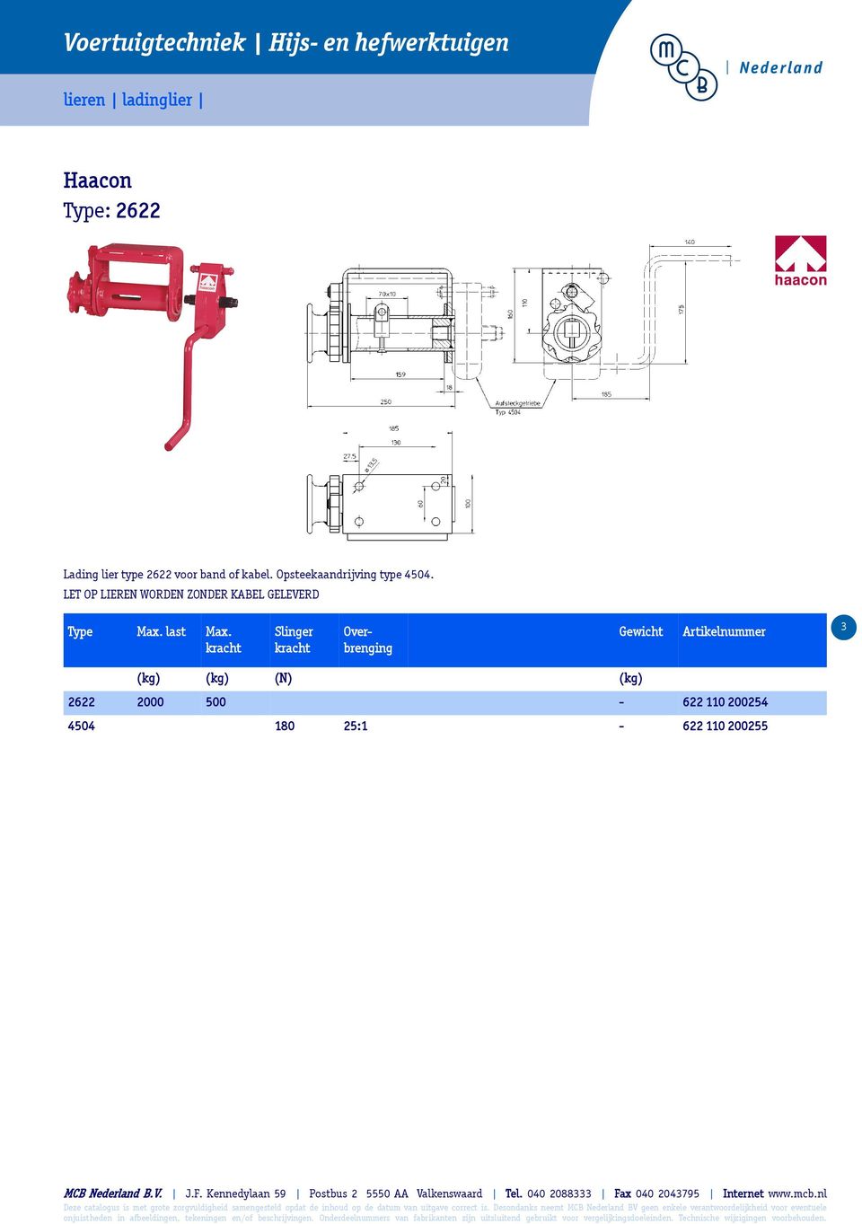 LET OP LIEREN WORDEN ZONDER KABEL GELEVERD Type Max. last Max.