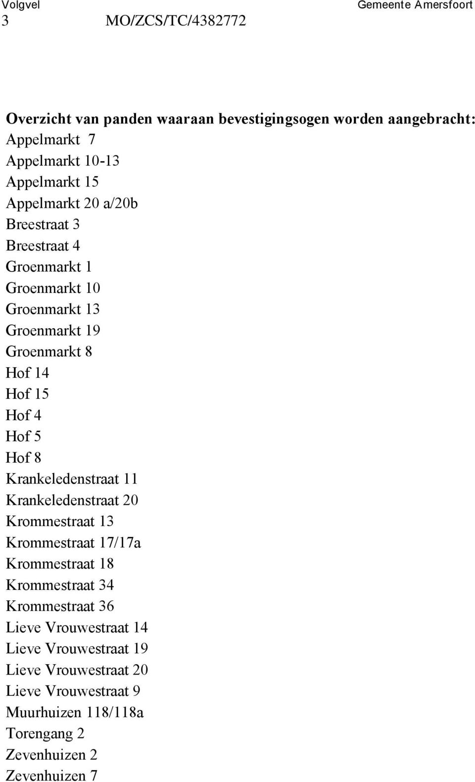 5 Hof 8 Krankeledenstraat 11 Krankeledenstraat 20 Krommestraat 13 Krommestraat 17/17a Krommestraat 18 Krommestraat 34 Krommestraat 36