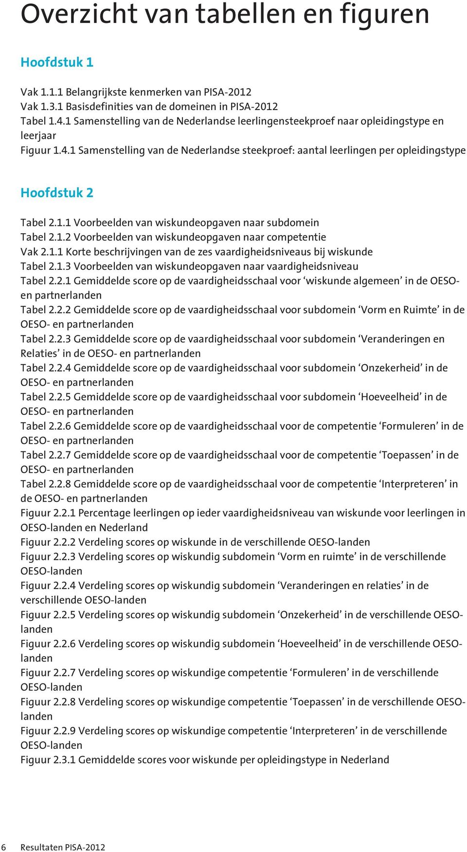 1 Samenstelling van de Nederlandse steekproef: aantal leerlingen per opleidingstype Hoofdstuk 2 Tabel 2.1.1 Voorbeelden van wiskundeopgaven naar subdomein Tabel 2.1.2 Voorbeelden van wiskundeopgaven naar competentie Vak 2.