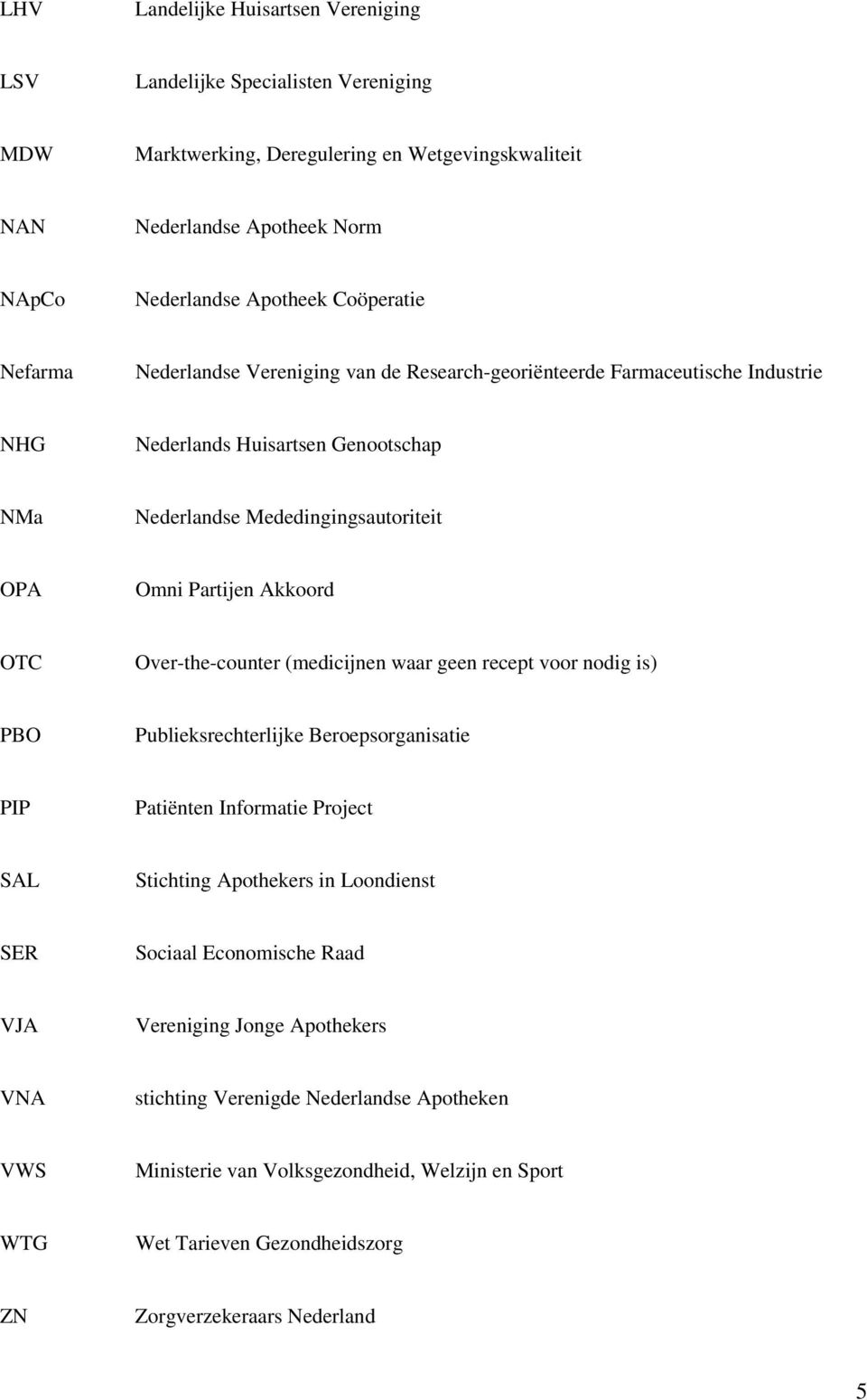 Over-the-counter (medicijnen waar geen recept voor nodig is) PBO Publieksrechterlijke Beroepsorganisatie PIP Patiënten Informatie Project SAL Stichting Apothekers in Loondienst SER Sociaal