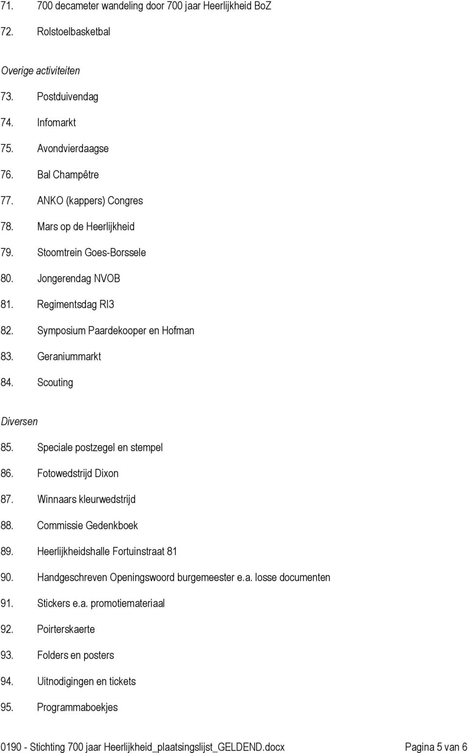 Scouting Diversen 85. Speciale postzegel en stempel 86. Fotowedstrijd Dixon 87. Winnaars kleurwedstrijd 88. Commissie Gedenkboek 89. Heerlijkheidshalle Fortuinstraat 81 90.