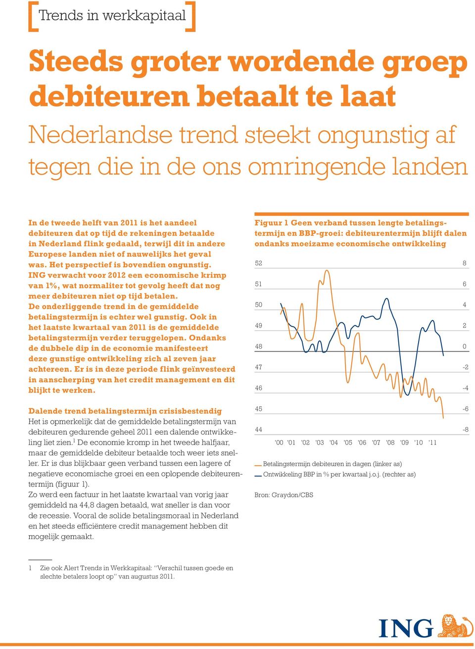 ING verwacht voor 2012 een economische krimp van 1%, wat normaliter tot gevolg heeft dat nog meer debiteuren niet op tijd betalen.