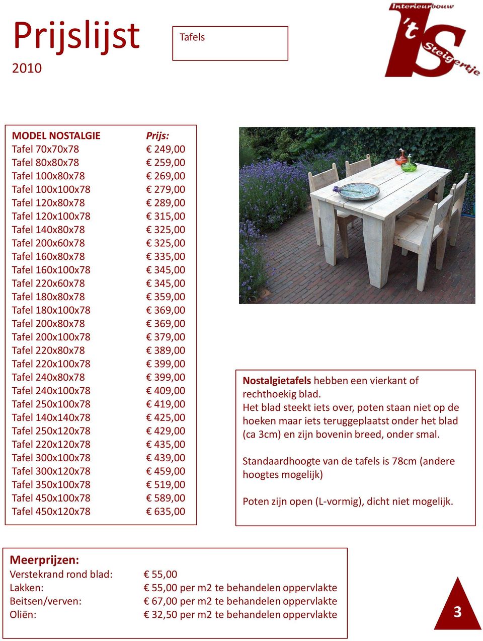 389,00 Tafel 220x100x78 399,00 Tafel 240x80x78 399,00 Tafel 240x100x78 409,00 Tafel 250x100x78 419,00 Tafel 140x140x78 425,00 Tafel 250x120x78 429,00 Tafel 220x120x78 435,00 Tafel 300x100x78 439,00