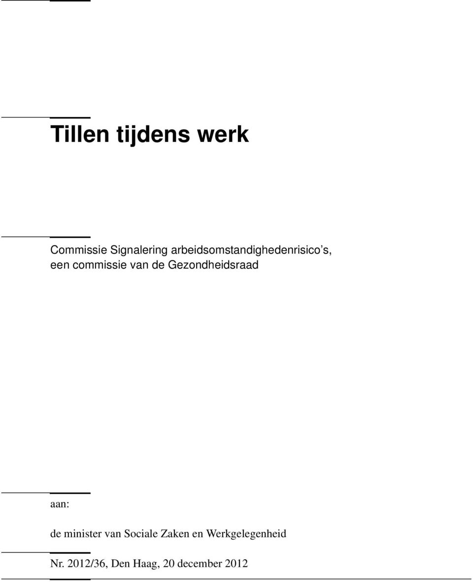 de Gezondheidsraad aan: de minister van Sociale