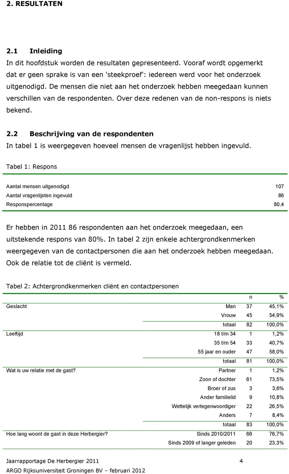 2 Beschrijving van de respondenten In tabel 1 is weergegeven hoeveel mensen de vragenlijst hebben ingevuld.