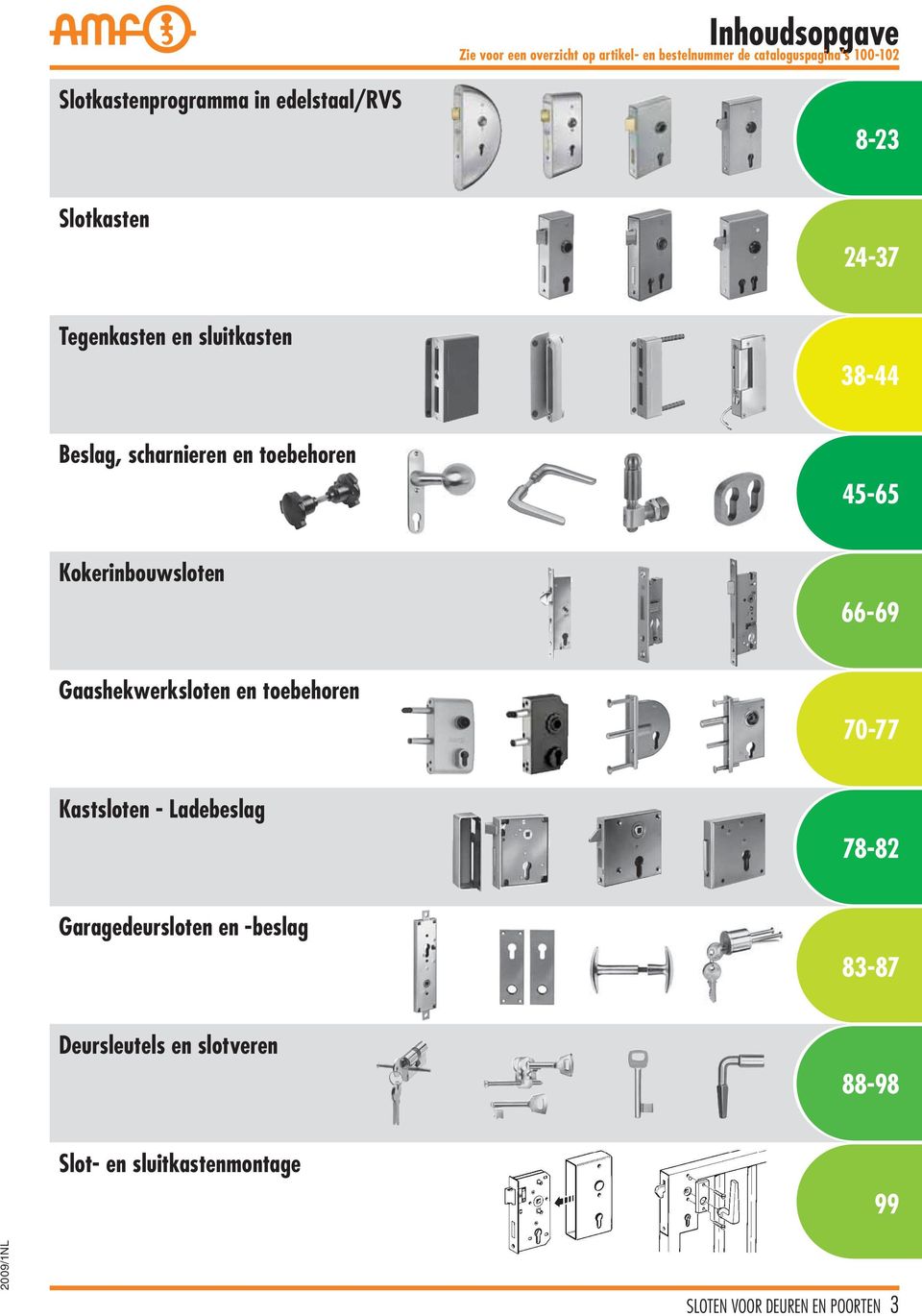 en toebehoren 45-65 Kokerinbouwsloten 66-69 Gaashekwerksloten en toebehoren 70-77 Kastsloten - Ladebeslag 78-82