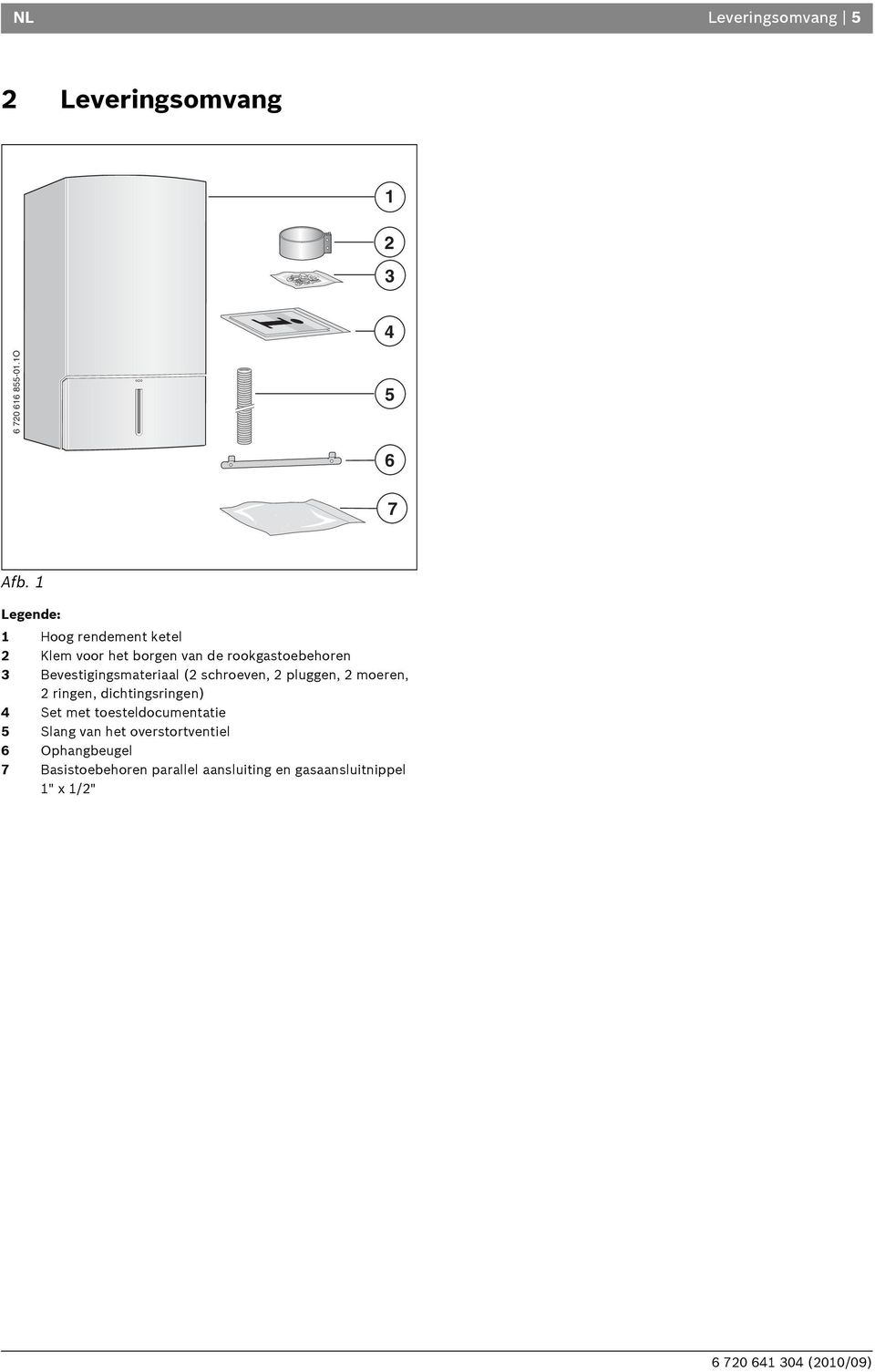 Bevestigingsmateriaal (2 schroeven, 2 pluggen, 2 moeren, 2 ringen, dichtingsringen) 4 Set met