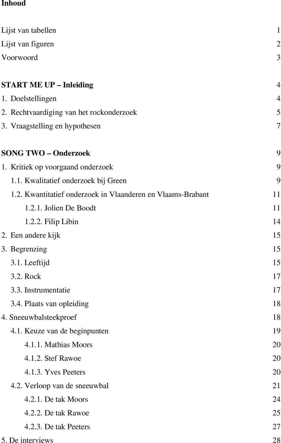 Kwantitatief onderzoek in Vlaanderen en Vlaams-Brabant 11 1.2.1. Jolien De Boodt 11 1.2.2. Filip Libin 14 2. Een andere kijk 15 3. Begrenzing 15 3.1. Leeftijd 15 3.2. Rock 17 3.3. Instrumentatie 17 3.