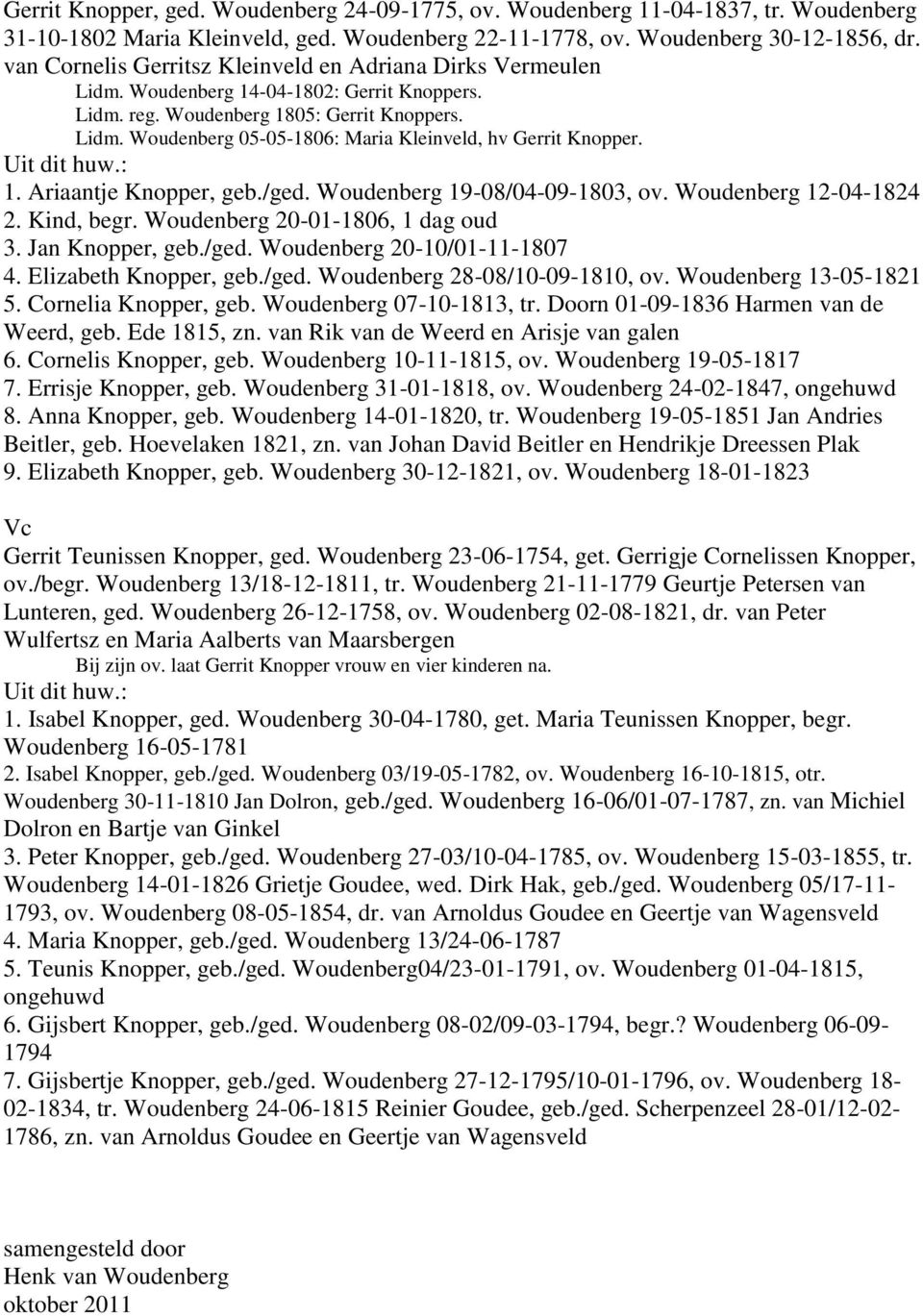 1. Ariaantje Knopper, geb./ged. Woudenberg 19-08/04-09-1803, ov. Woudenberg 12-04-1824 2. Kind, begr. Woudenberg 20-01-1806, 1 dag oud 3. Jan Knopper, geb./ged. Woudenberg 20-10/01-11-1807 4.