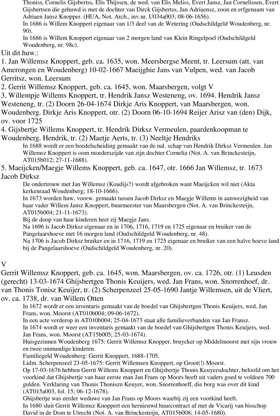 nr. U034a003; 08-06-1656). In 1686 is Willem Knoppert eigenaar van 1/3 deel van de Wetering (Oudschildgeld Woudenberg, nr. 90).