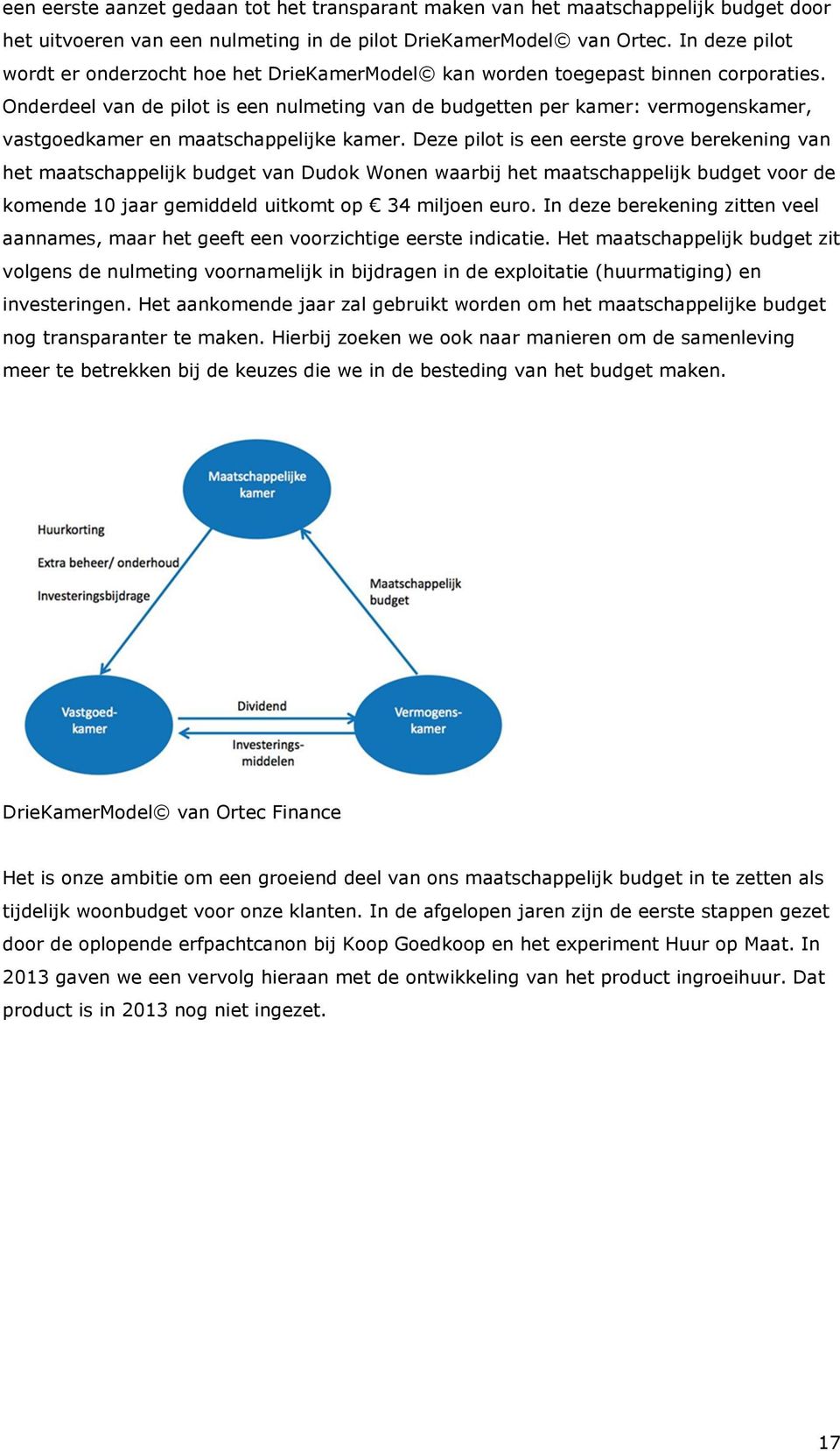 Onderdeel van de pilot is een nulmeting van de budgetten per kamer: vermogenskamer, vastgoedkamer en maatschappelijke kamer.