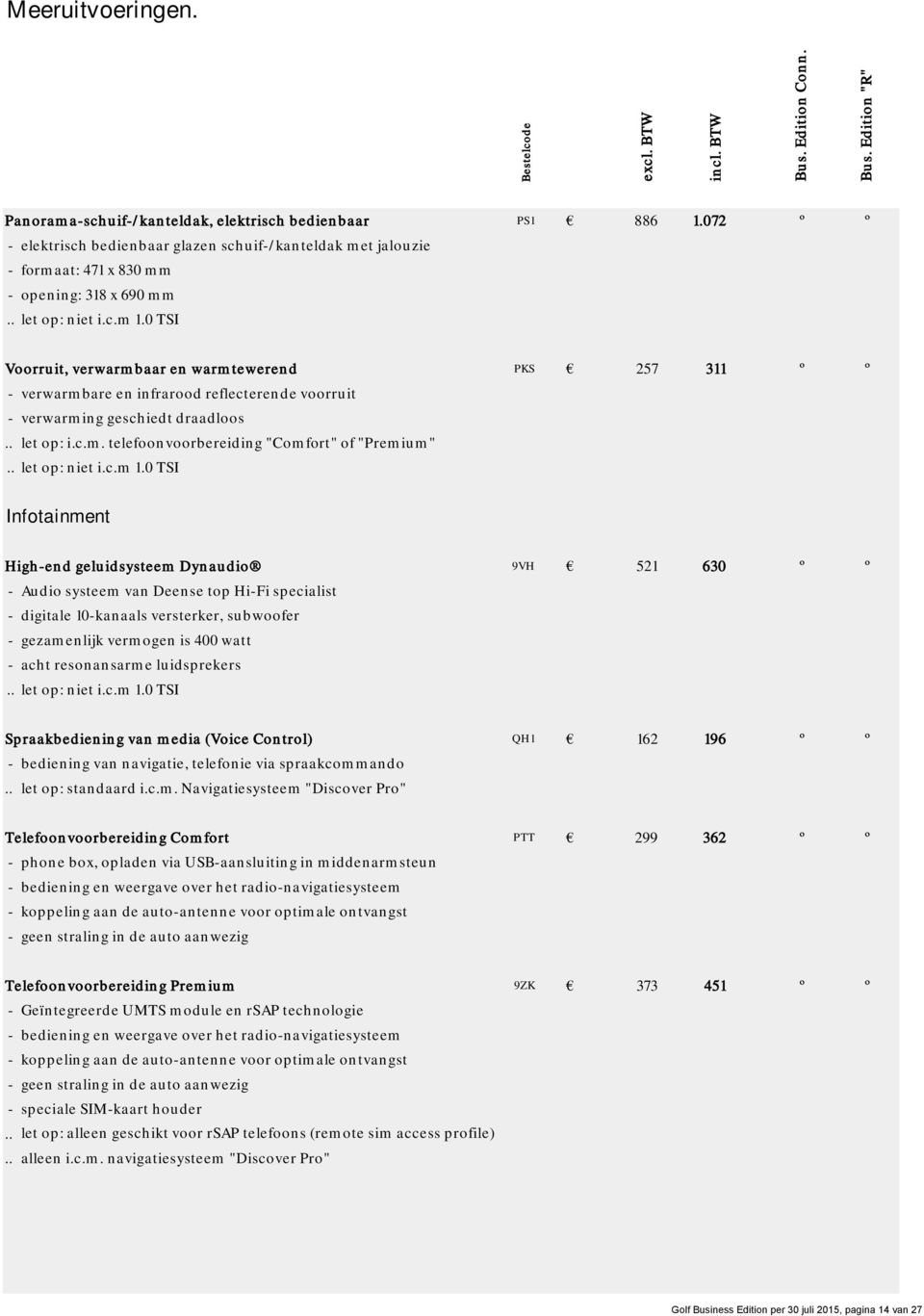 0 TSI Voorruit, verwarmbaar en warmtewerend PKS 257 311 º º - verwarmbare en infrarood reflecterende voorruit - verwarming geschiedt draadloos.. let op: i.c.m. telefoonvoorbereiding "Comfort" of "Premium".