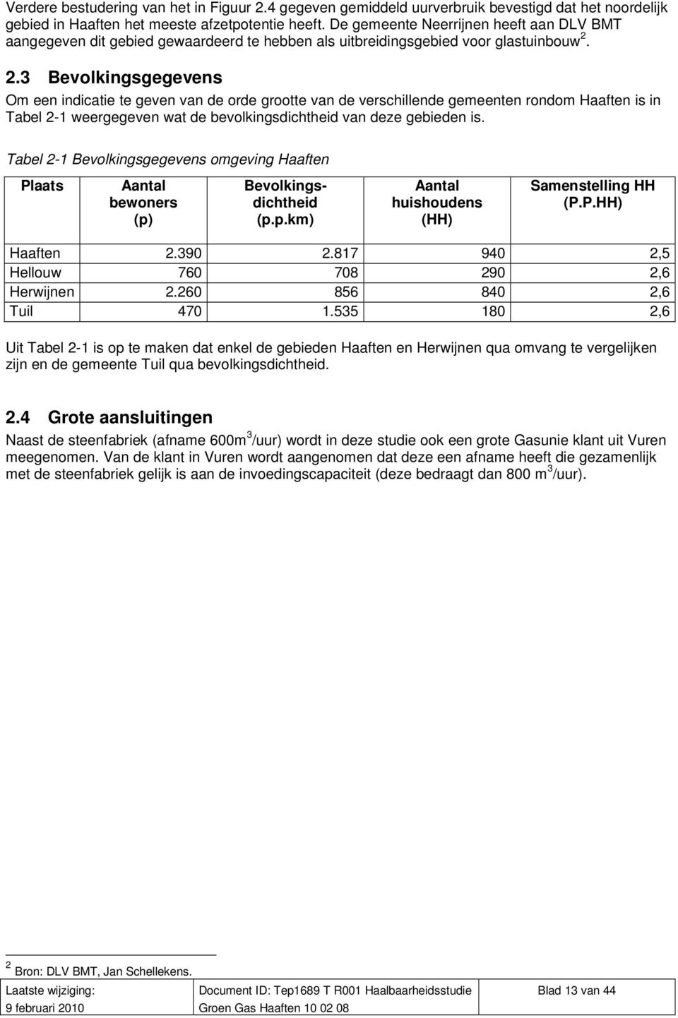 2.3 Bevolkingsgegevens Om een indicatie te geven van de orde grootte van de verschillende gemeenten rondom Haaften is in Tabel 2-1 weergegeven wat de bevolkingsdichtheid van deze gebieden is.