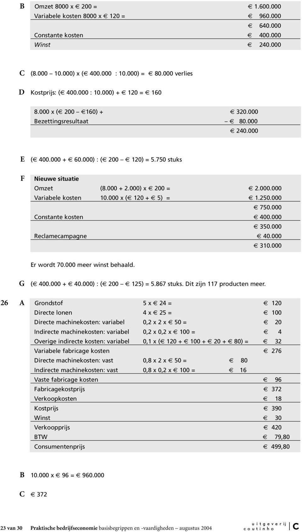 000 x ( 120 + 5) = 1.250.000 750.000 onstante kosten 400.000 350.000 Reclamecampagne 40.000 310.000 Er wordt 70.000 meer winst behaald. G ( 400.000 + 40.000) : ( 200 125) = 5.867 stuks.