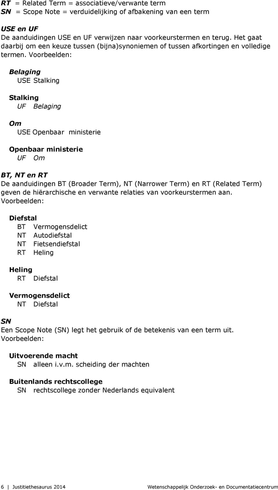 Voorbeelden: Belaging USE Stalking Stalking Belaging Om USE Openbaar ministerie Openbaar ministerie Om, en De aanduidingen (Broader Term), (Narrower Term) en (Related Term) geven de hiërarchische en