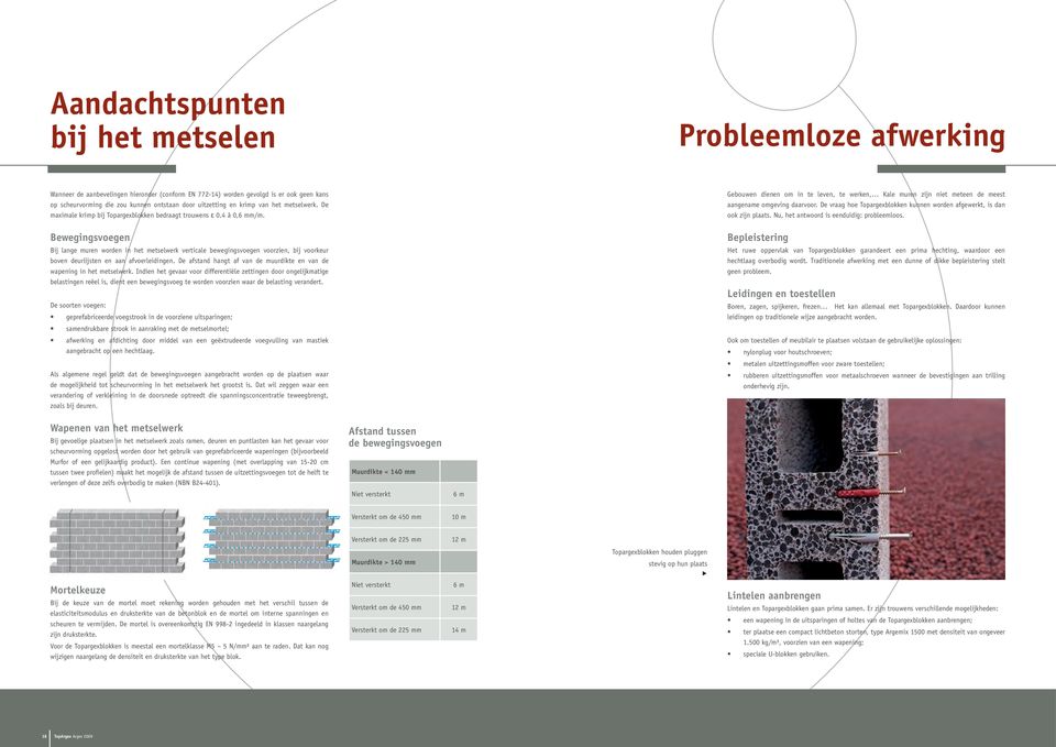 Bewegingsvoegen Bij lange muren worden in het metselwerk verticale bewegingsvoegen voorzien, bij voorkeur boven deurlijsten en aan afvoerleidingen.