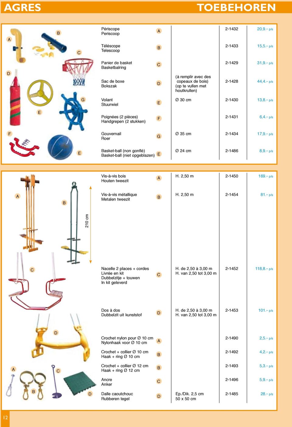 - p/s Stuurwiel E Poignées (2 pièces) 2-1431 6,4.- p/s F Handgrepen (2 stukken) F Gouvernail Ø 35 cm 2-1434 17,9.- p/s Roer G E Basket-ball (non gonflé) Ø 24 cm 2-1486 8,9.