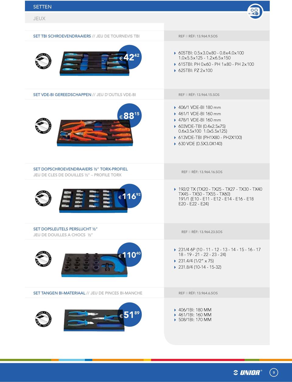 4x2.5x75) 0.6x3.5x100 1.0x5.5x125) 613VDE-TBI (PH1X80 - PH2X100) 630 VDE (0.5X3.0X140) SET DOPSCHROEVENDRAAIERS ½ TORX-PROFIEL JEU DE CLES DE DOUILLES ½ PROFILE TORX REF II RÉF: 13.964.16.