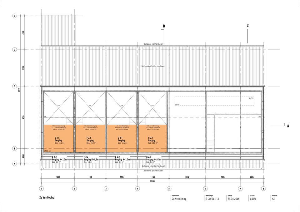 1 erging Opp. 15,2 m² H 2.2 erging H<1,5m Opp.