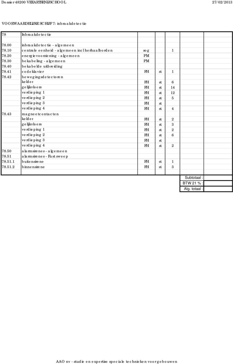 40 bekabelde uitbreiding 78.4 codeklavier FH st 78.42 bewegingsdetectoren 6 4 verdieping FH st 2 5 4 78.