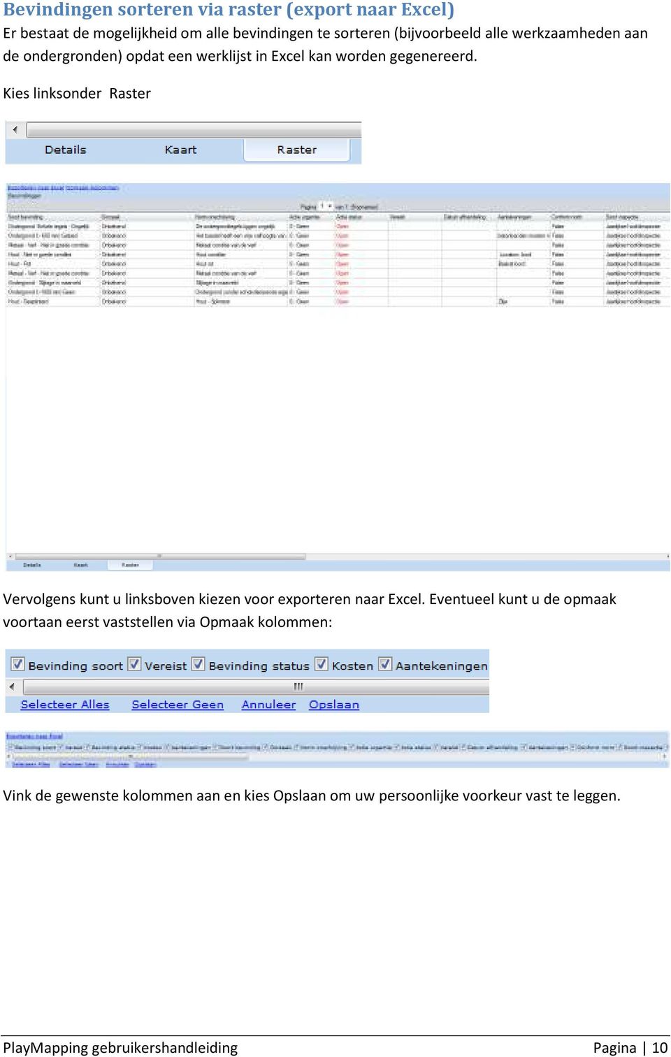 Kies linksonder Raster Vervolgens kunt u linksboven kiezen voor exporteren naar Excel.