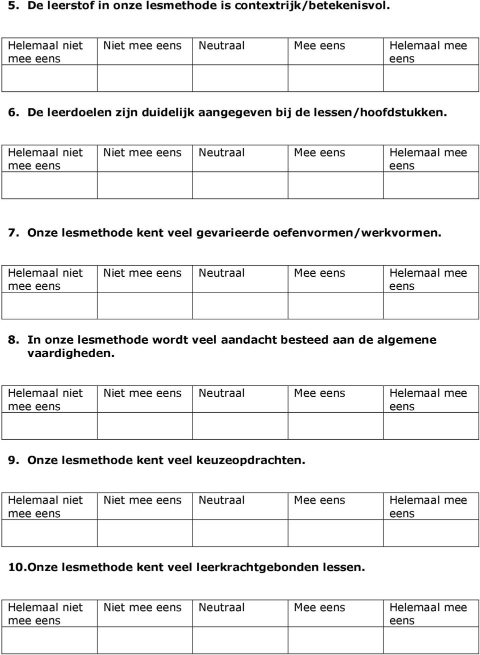 Onze lesmethode kent veel gevarieerde oefenvormen/werkvormen. mee Niet mee Neutraal Mee Helemaal mee 8.