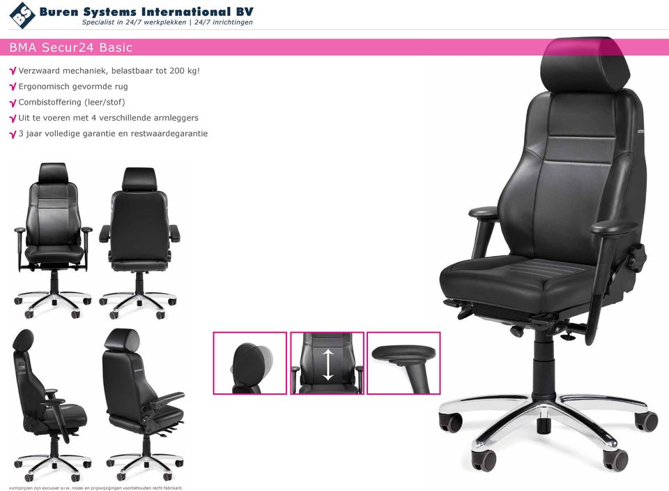 Ergonomisch gevormde rug Combistoffering