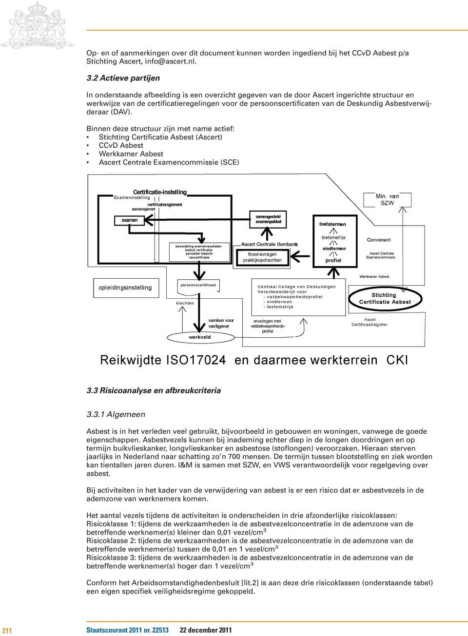 Asbestverwijderaar (DAV). Binnen deze structuur zijn met name actief: Stichting Certificatie Asbest (Ascert) CCvD Asbest Werkkamer Asbest Ascert Centrale Examencommissie (SCE) 3.