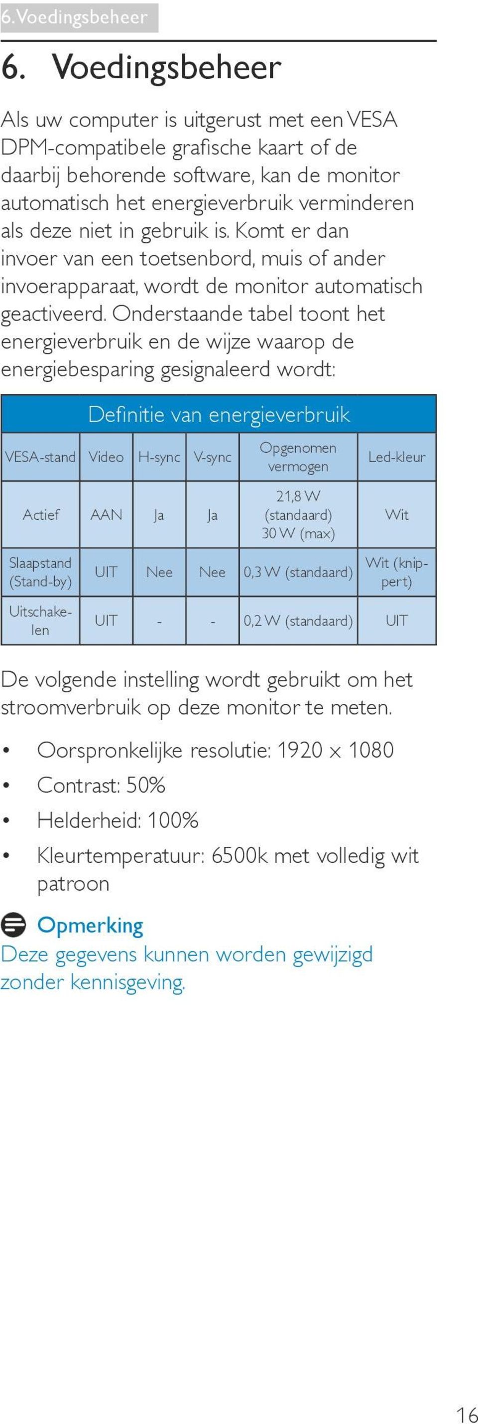 gebruik is. Komt er dan invoer van een toetsenbord, muis of ander invoerapparaat, wordt de monitor automatisch geactiveerd.