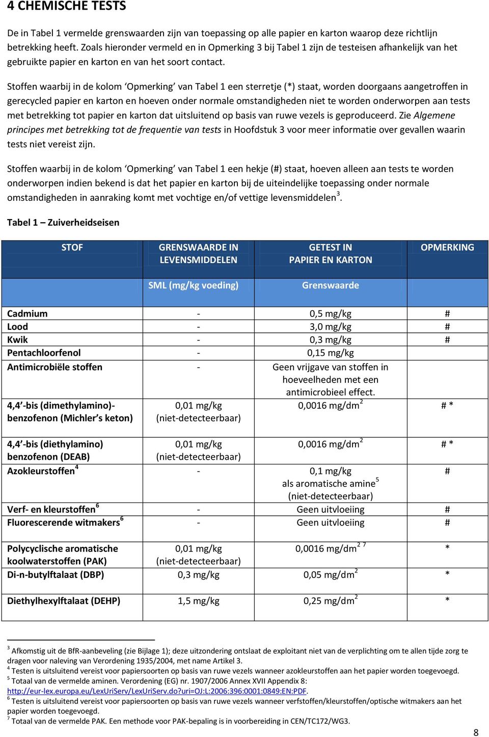 Stoffen waarbij in de kolom Opmerking van Tabel 1 een sterretje (*) staat, worden doorgaans aangetroffen in gerecycled papier en karton en hoeven onder normale omstandigheden niet te worden