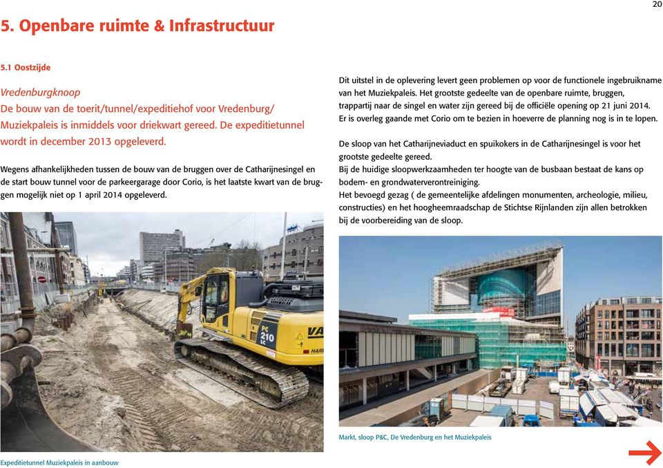 Wegens afhankelijkheden tussen de bouw van de bruggen over de Catharijnesingel en de start bouw tunnel voor de parkeergarage door Corio, is het laatste kwart van de bruggen mogelijk niet op 1 april