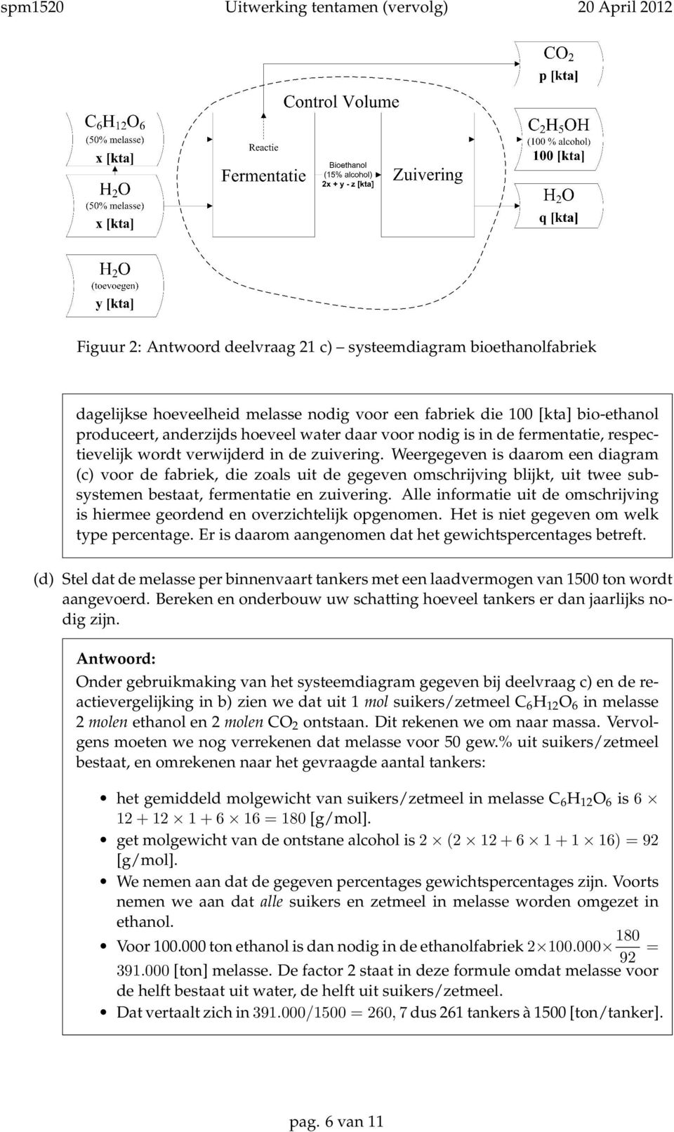 Weergegeven is daarom een diagram (c) voor de fabriek, die zoals uit de gegeven omschrijving blijkt, uit twee subsystemen bestaat, fermentatie en zuivering.