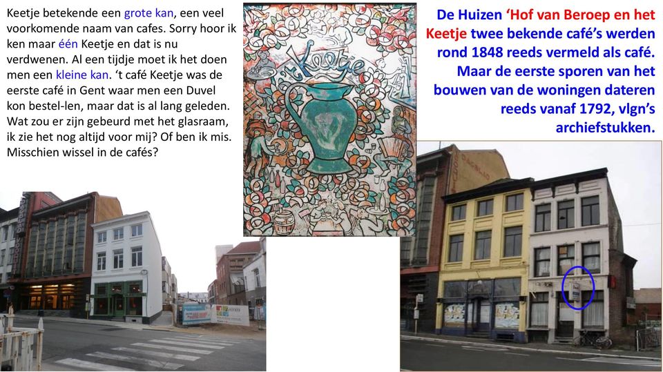 t café Keetje was de eerste café in Gent waar men een Duvel kon bestel-len, maar dat is al lang geleden.