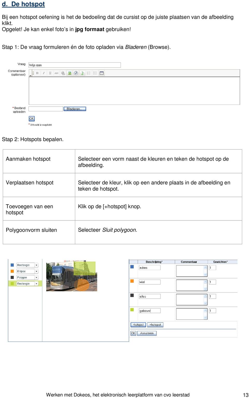 Aanmaken hotspot Selecteer een vorm naast de kleuren en teken de hotspot op de afbeelding.