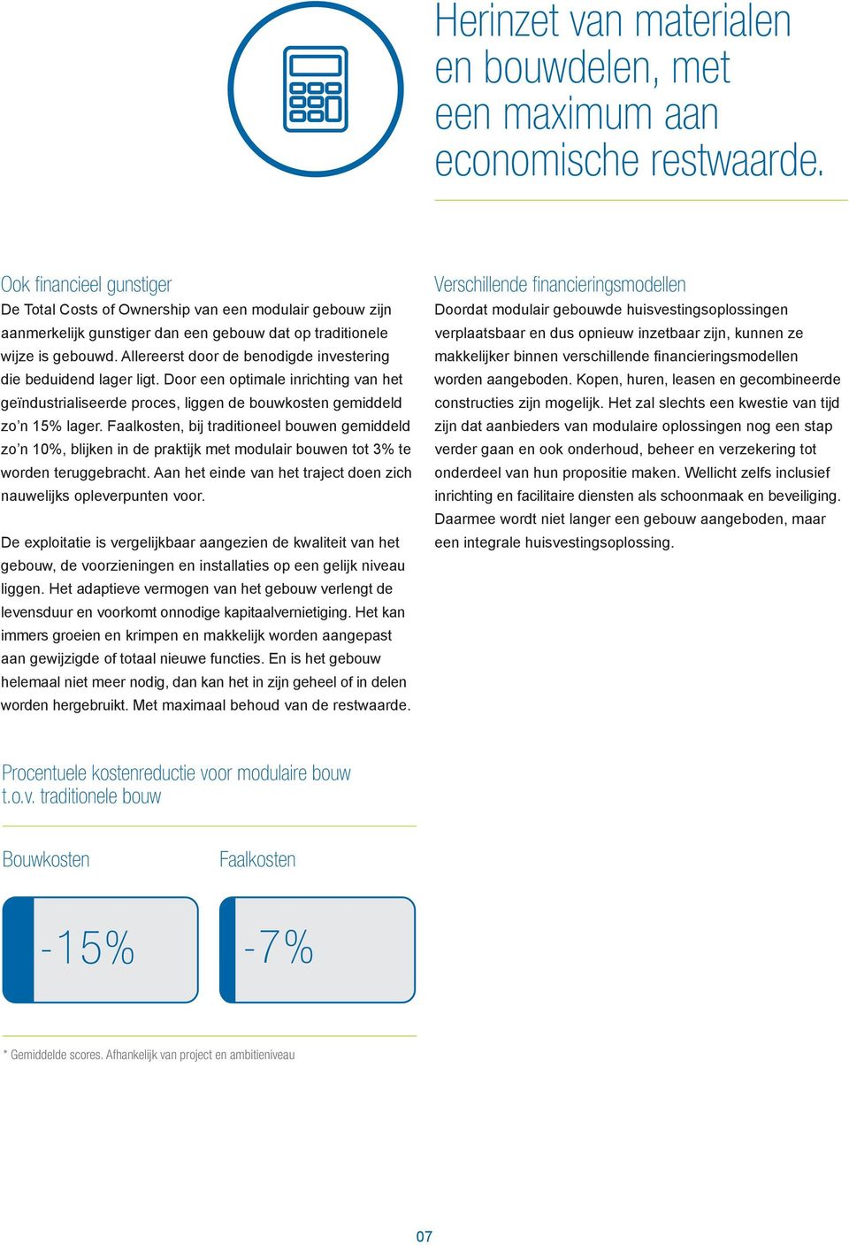 Allereerst door de benodigde investering die beduidend lager ligt. Door een optimale inrichting van het geïndustrialiseerde proces, liggen de bouwkosten gemiddeld zo n 15% lager.